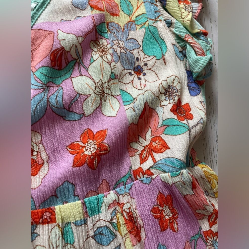 FATE Medium floral babydoll dress 100% Rayon lined lace green yellow purple - Picture 14 of 14